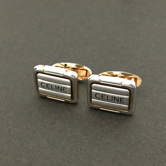 CELINE Logo Silver Tone Cufflinks/5N0202 - Picture 1 of 6
